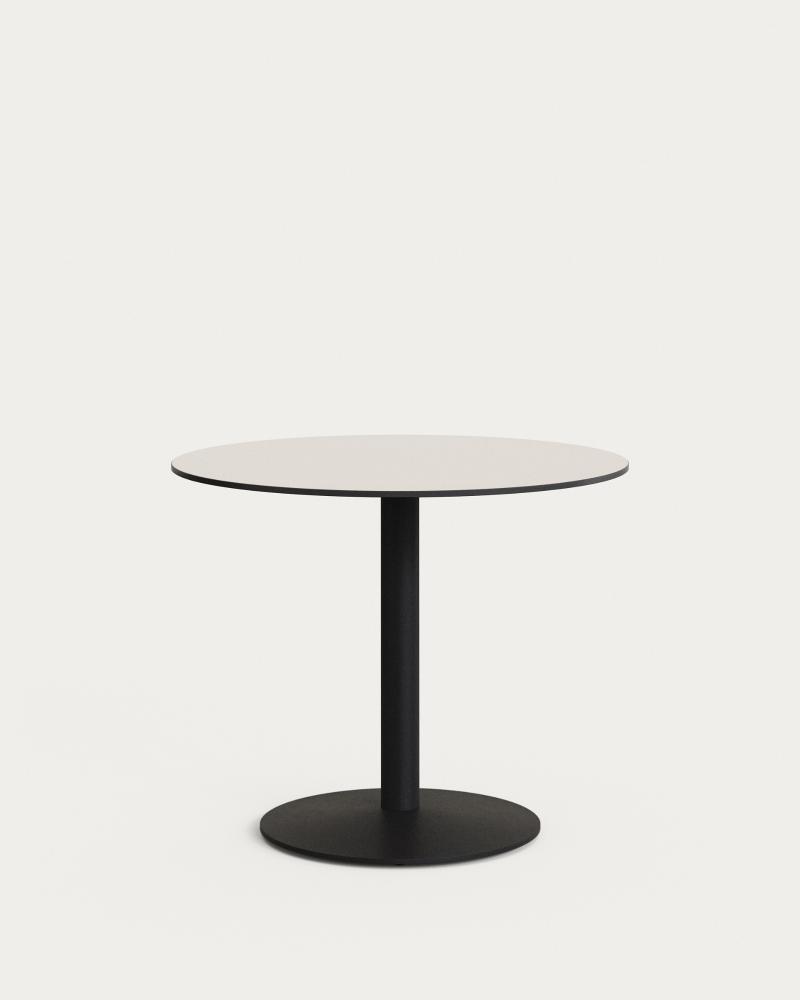 Udendørs Rundt Cafébord Kave Home Tiaret   Hvid Højtrykslaminat   Stål ø90   H73