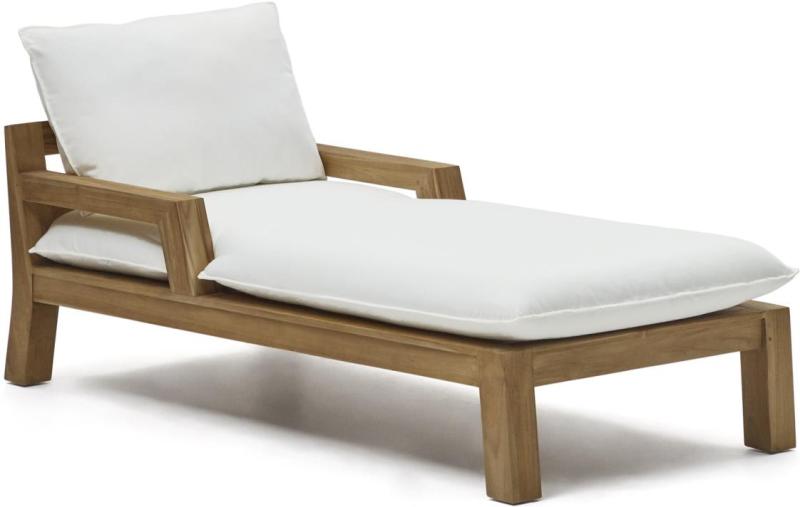 Udendørs Liggestol Solseng Kave Home Forcanera Massivt Teak Hvid Brun 170x84x60 Med Pude
