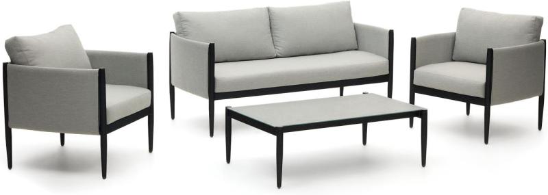 Udendørs Loungesæt Kave Home Satuna   Aluminium   Teak Med Aftagelige Grå Puder