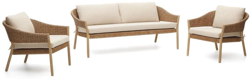 Udendørs Sofasæt Kave Home Pola Natur Fsc Certificeret Eukalyptustræ Polyrattan
