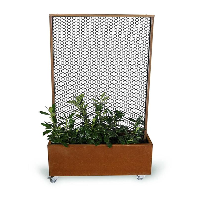 Land Modern Mobil Plantekasse Med Espalier Cortenstål  Ruster  Med Bund   Hjul 180