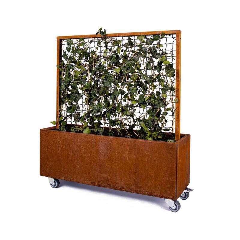 Land Modern Mobil Plantekasse Med Espalier Cortenstål  Ruster  Med Bund   Hjul 120