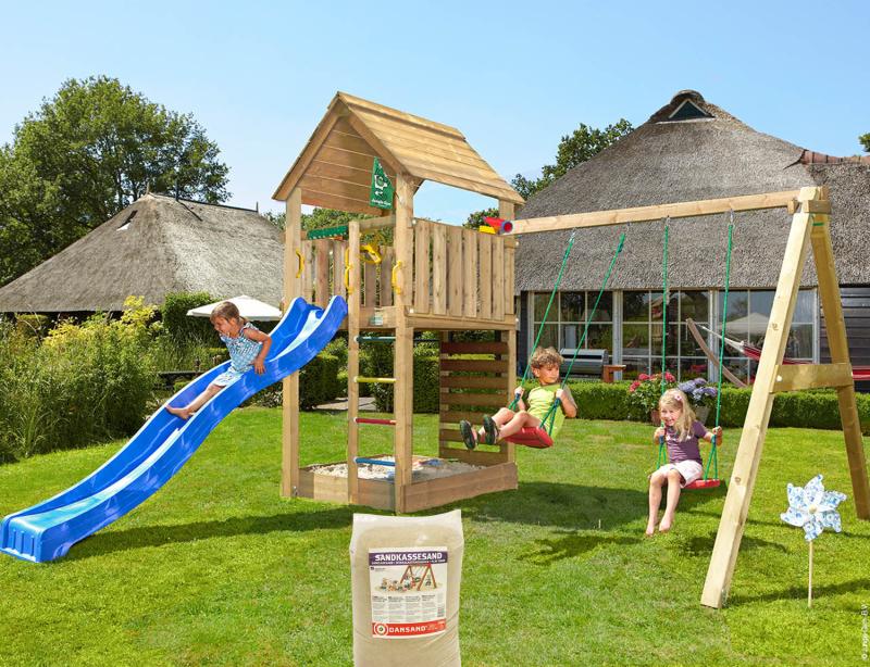 Legetårn Jungle Gym Cabin -swing Module 220 Blå Rutsjebane 120 Sand