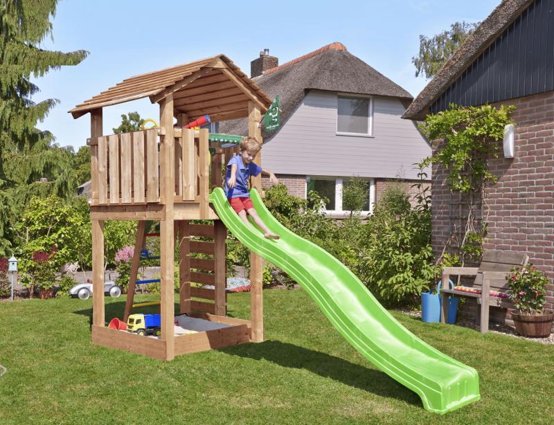 Legetårn Jungle Gym Cottage med Grøn Rutschebane
