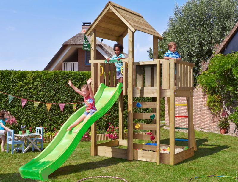Legetårn Jungle Gym Mansion Grøn Rutsjebane 120 Sand