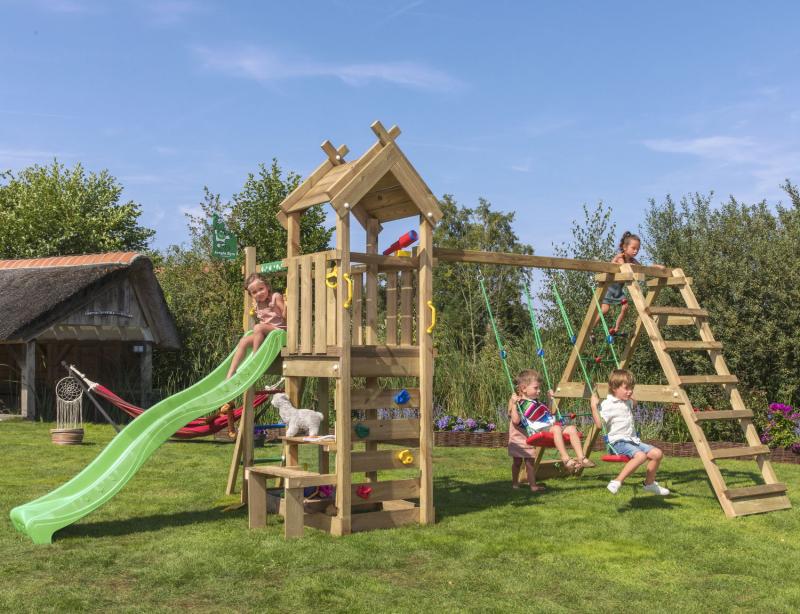 Legetårn Jungle Gym Teepee med Grøn Rutschebane - Udsalg!