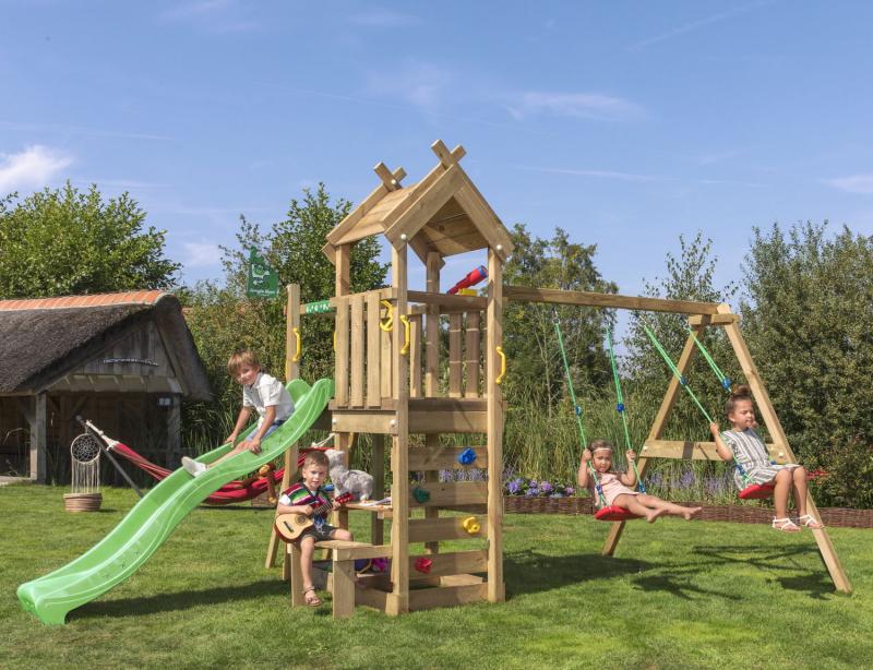 Legetårn Jungle Gym Teepee med Grøn Rutschebane