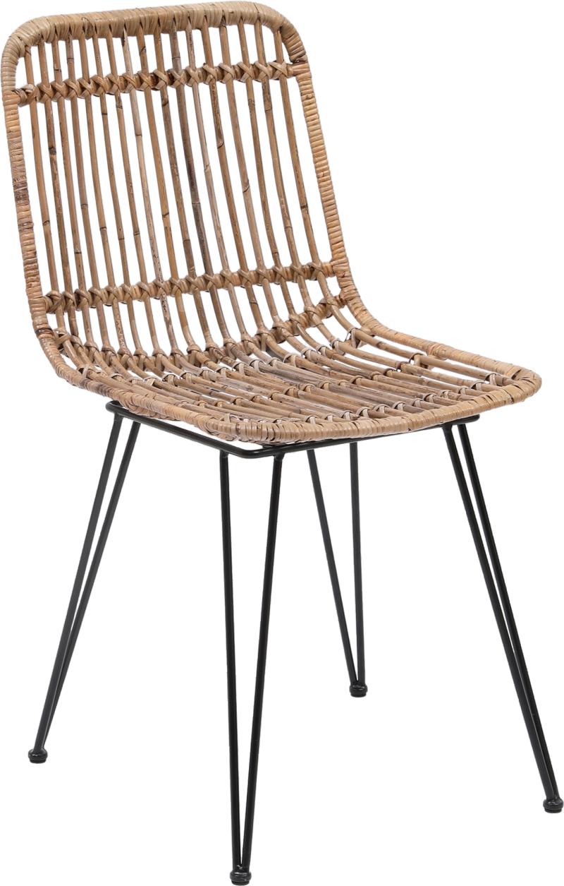 Stabelbar spisebordsstol i naturfarvet rattan med metalstel