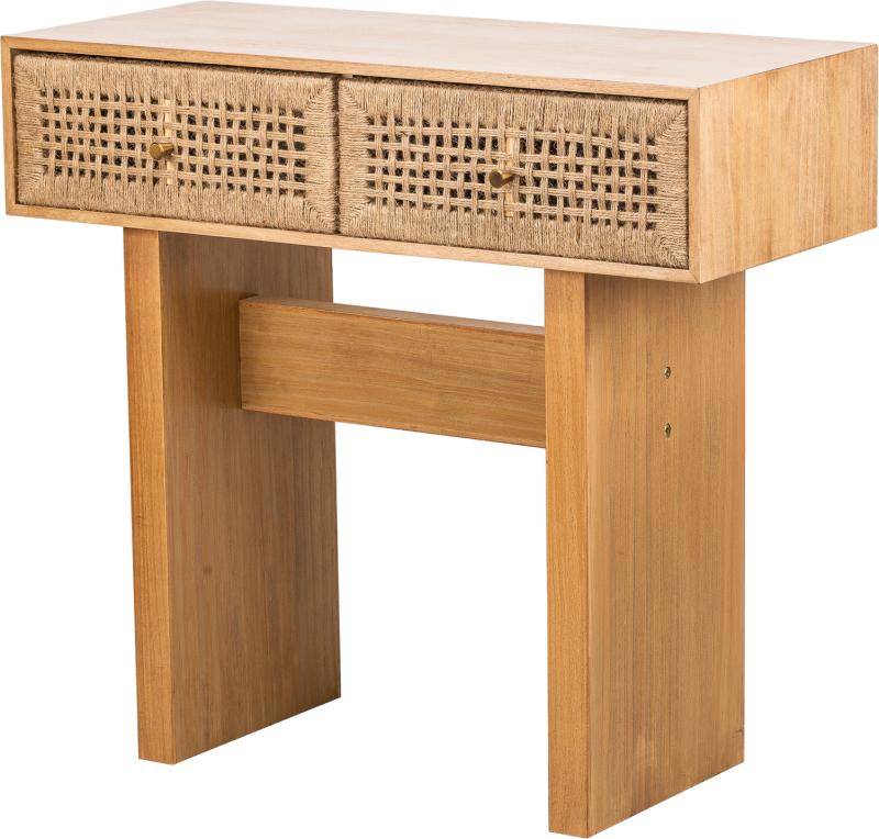 Konsolbord Nordlys Furniture Limeira   Massivt Træ Med Håndvævede Rebhåndtag   Kromdetaljer H77xb84xd42