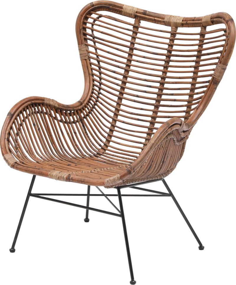 Loungestol Jakarta i Natur Rattan med Sorte Metalben