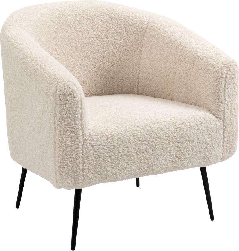 Loungestol Lænestol Nordlys Furniture Kiruna   Hvid Bouclé Med Skulpturelle Kurver  Komfortskum   Sorte Metalben