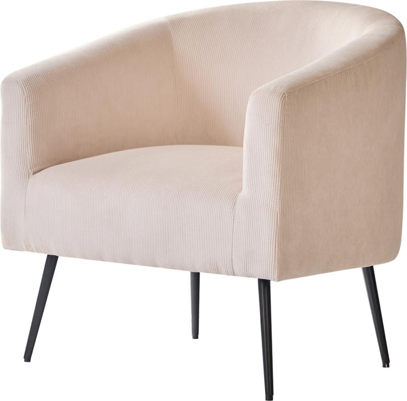 Loungestol Nordlys Furniture Kiruna Fløjl Beige Med Slanke Sorte Metalben H76   B75   D65