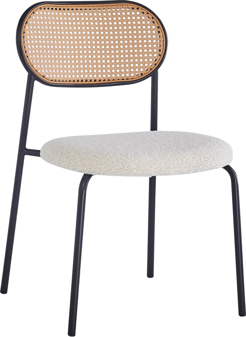 Spisebordsstol Orebro - Hvid Bouclé med Naturflet og Metalstel