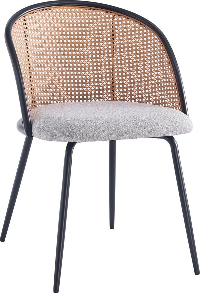 Spisebordsstol Nordlys Furniture Kobe Med Gråt Teksturstof Lyst Rattanryglæn Sorte Metalben