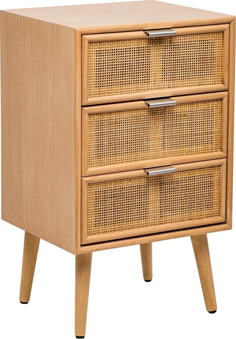 Sengebord Nagoya i FSC-bøgetræ med rattan-skuffer
