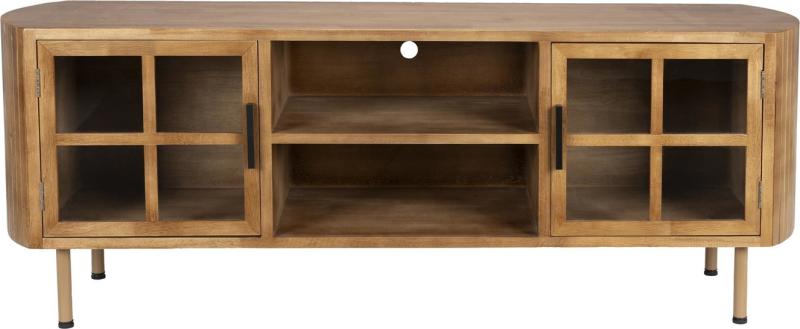 Skænk Sideboard Studio White Yaz   Mørkebrun Gummitræ Med Glasdøre Lamel-design 150x38x55cm