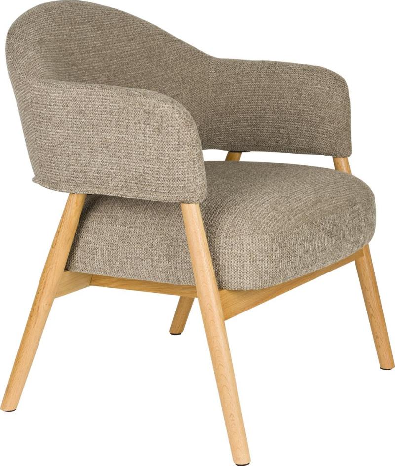 Loungestol Studio White Indy Mørk Sand Slidstærkt Polyester  -skum Egetræunderstel Med Armlæn Kompakt Nordisk Design