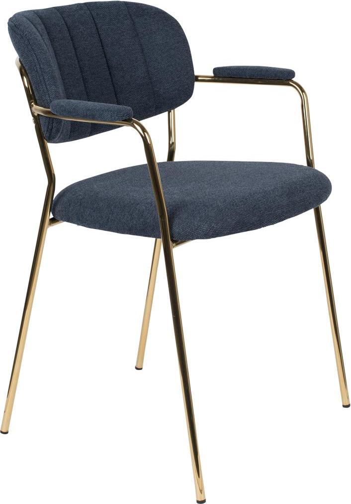 Elegant Spisebordsstol Jolien med Armlæn i Guld og Mørkeblå
