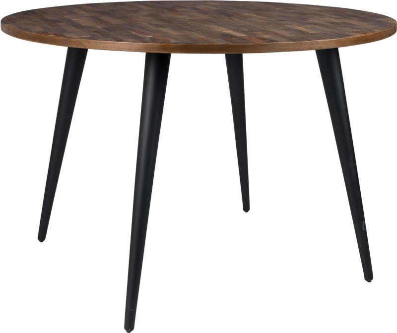 Spisebord Studio White   Rundt ø110   Lakeret Teak Sort Metalunderstel