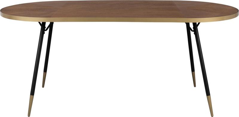 Elegant ovalt spisebord i mørk natur med metalstel