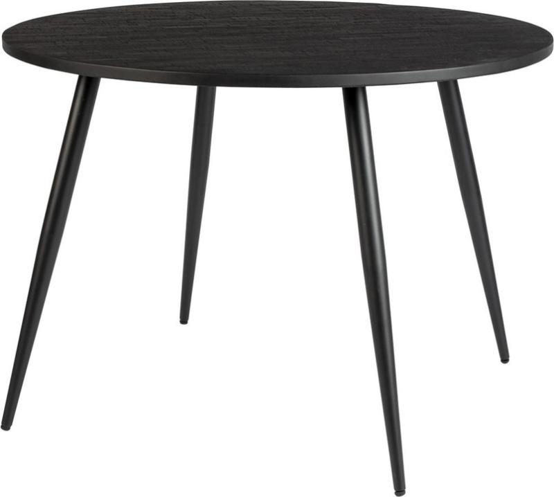 Rundt Spisebord Studio White     Sortlakeret Teaktræ ø110   Håndlavet Med Elegant Metalbase H76