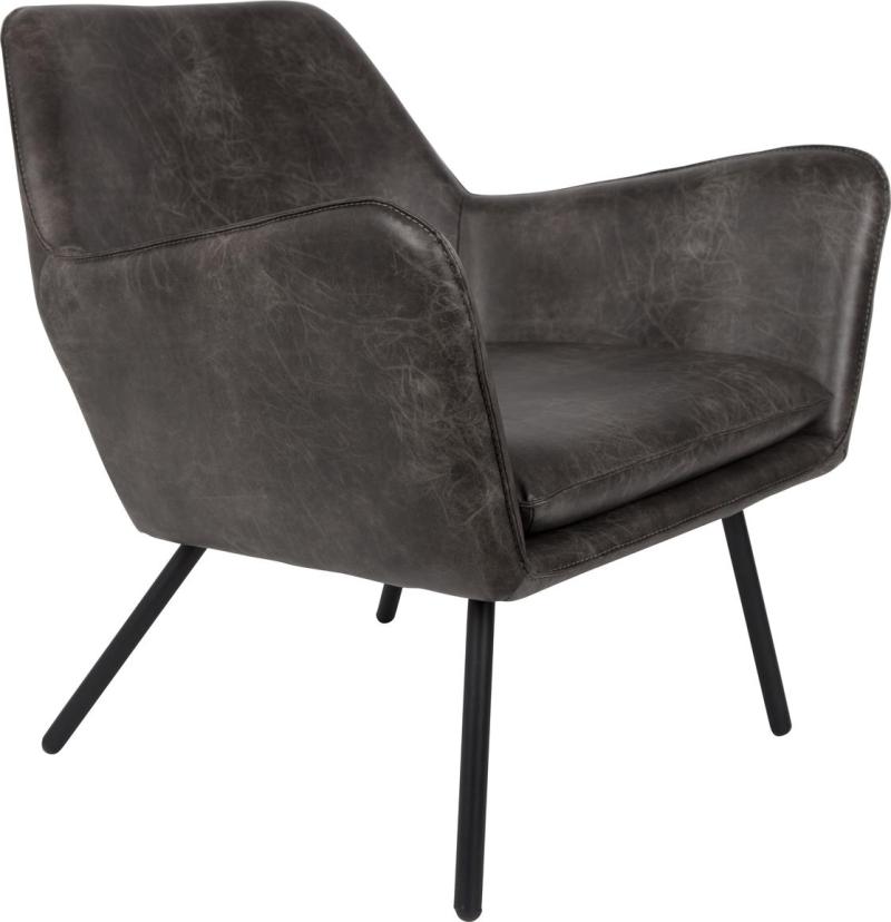 Loungestol Studio White Bon Askegrå   Stof    -læder Med Metalben  Retro-design