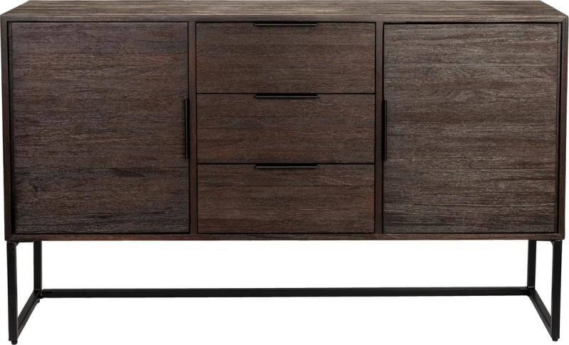 Skænk Studio White Webster Askegrå Genbrugsteak Med Jernben Skuffer Lakeret Finish B135 D35 H82