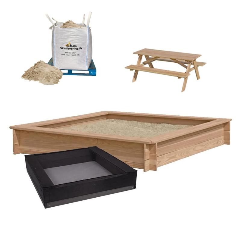 Sandkassepakke med 450kg sand og børnebord/bænke sæt