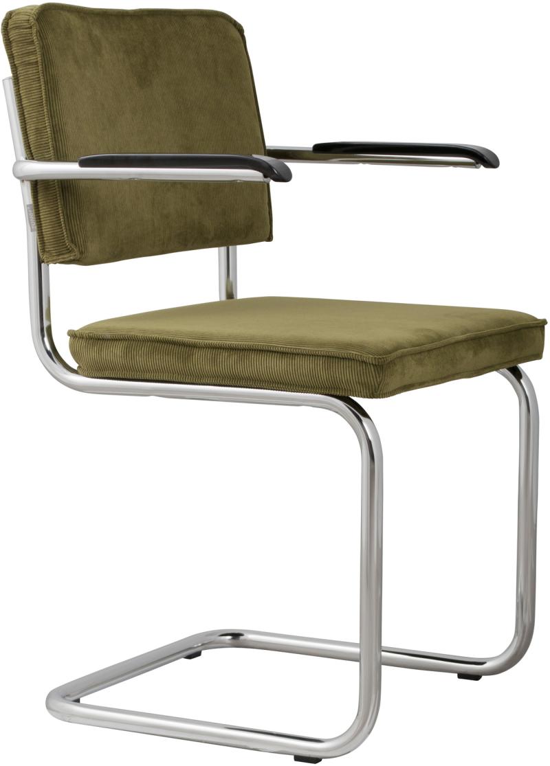 Spisebordsstol Med Armlæn Zuiver Ridge Gråbrun Ribstrikket Polyester Polstret -formet Kromstel H85xb48xl60