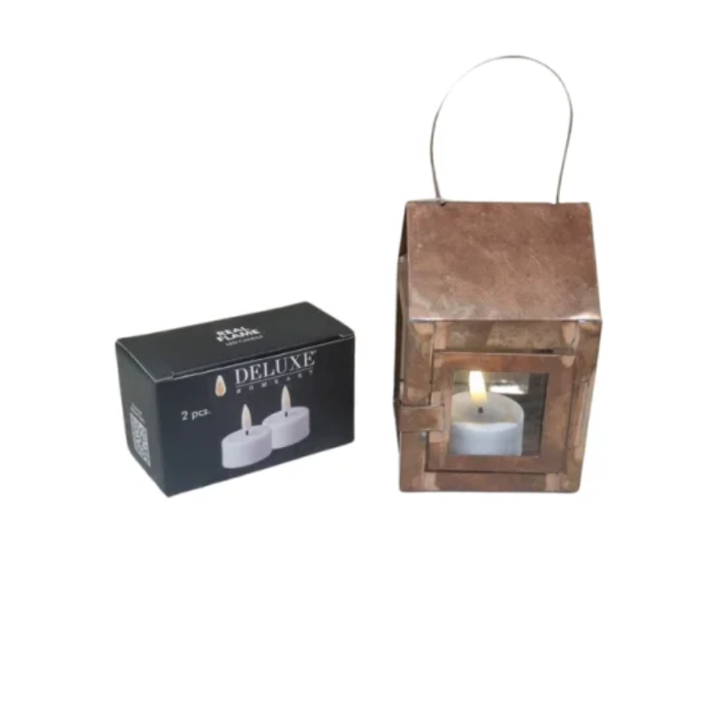 A2living Fyrfads Kobber Lanterne     Deluxehomeart Led Fyrfadslys