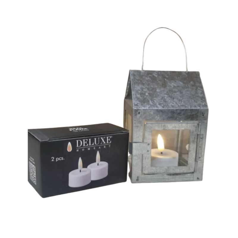 A2living Fyrfads Galvaniseret  Lanterne     Deluxehomeart Led Fyrfadslys