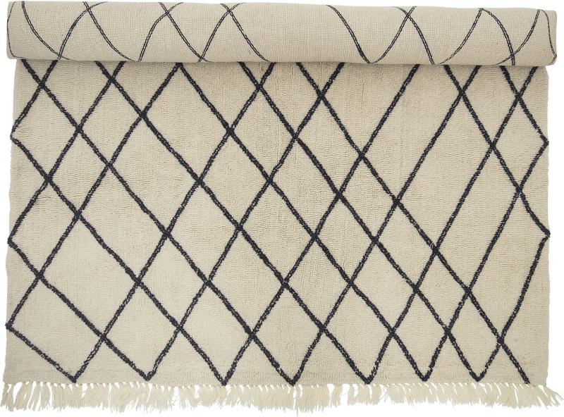 Gulvtæppe Bloomingville Nordic Minimal 200x300 Elfenben Håndvævet 100 Uld Med Frynsede Kanter