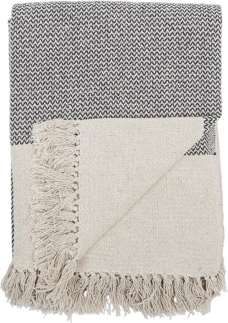 Plaid Tæppe Bloomingville Sefanit Genbrugsbomuld 130x160 Grå Med Frynser