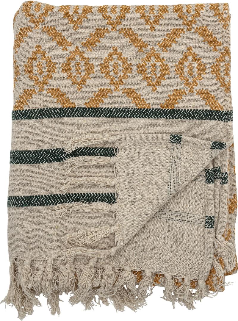 Plaid Bloomingville Fini Genbrugt Bomuld 130x160   Gul-grøn