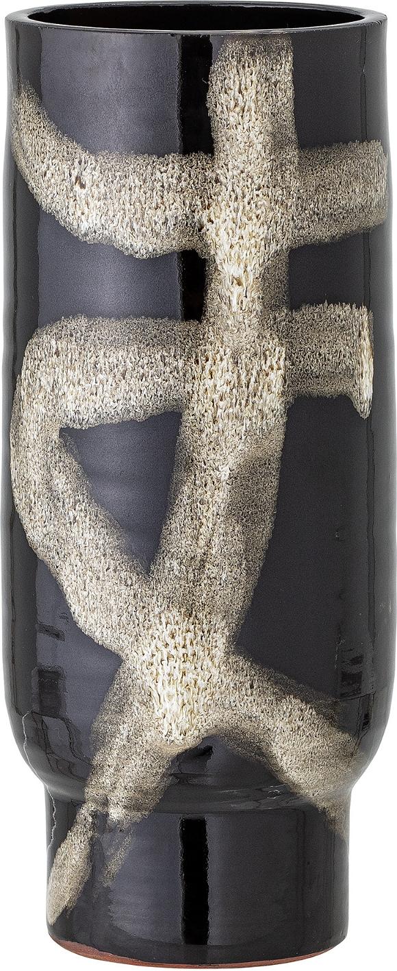 Bloomingville Vefa Gulvvas Terracotta Vase ø11 H28 Med Sort-hvid Håndmalet Mønster