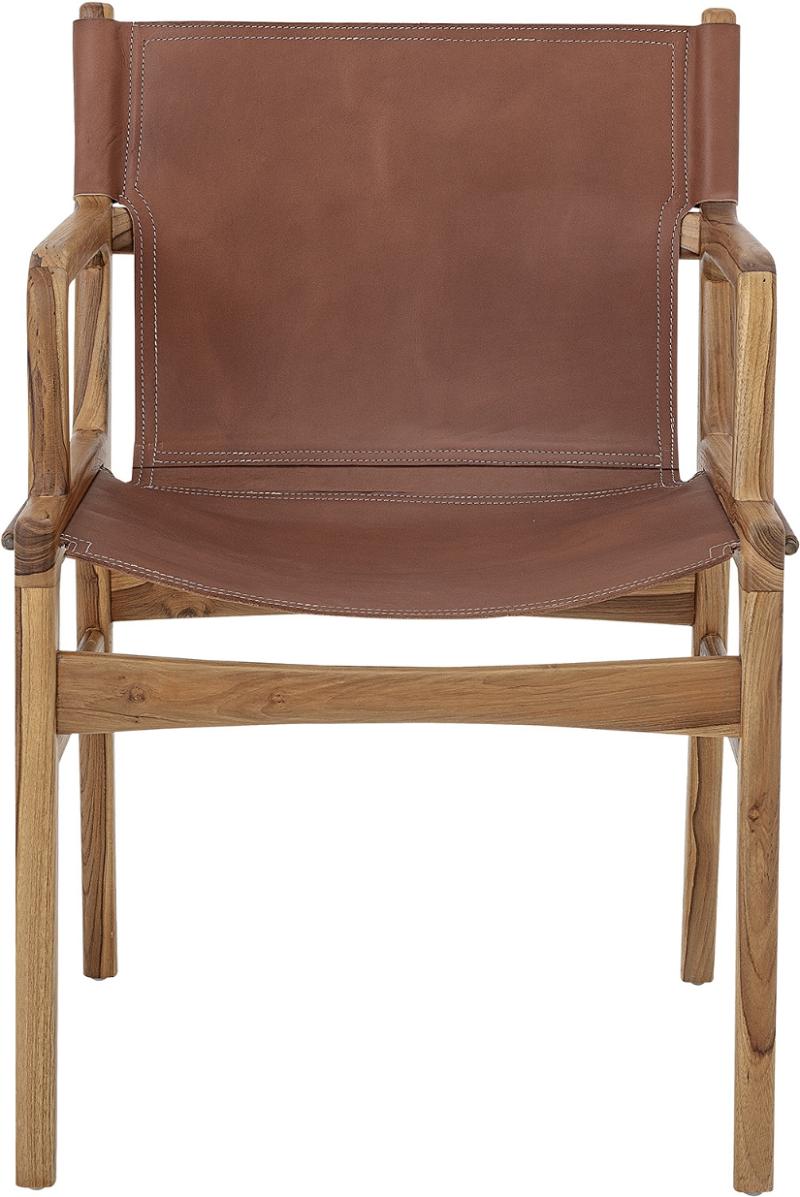 Loungestol Bloomingville Ollie   Teaktræ Med Brunt Okselæder H84ã B55ã L60