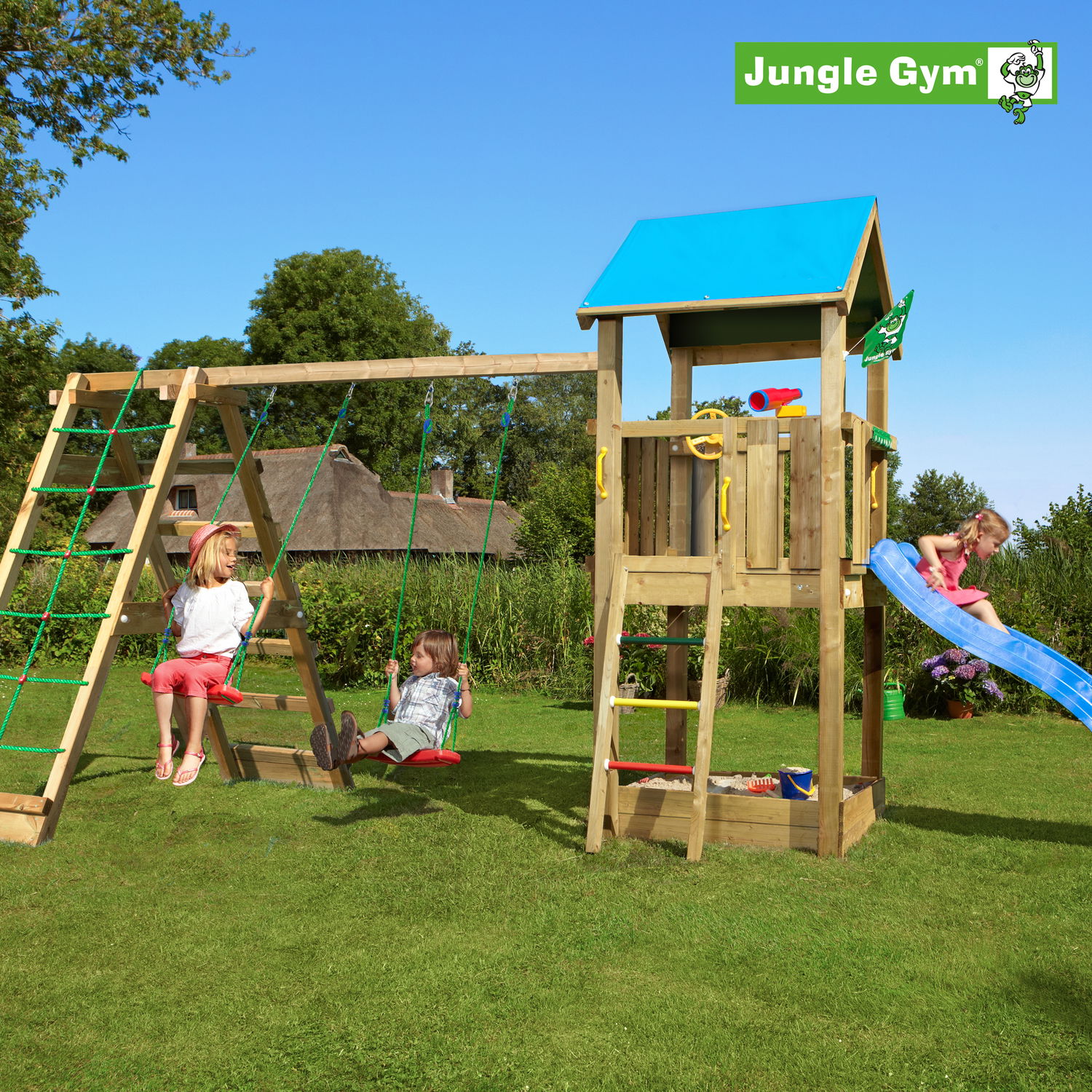 Jungle Gym Castle Legetårn Komplet Inkl  Climb Module Xtra   Rutschebane