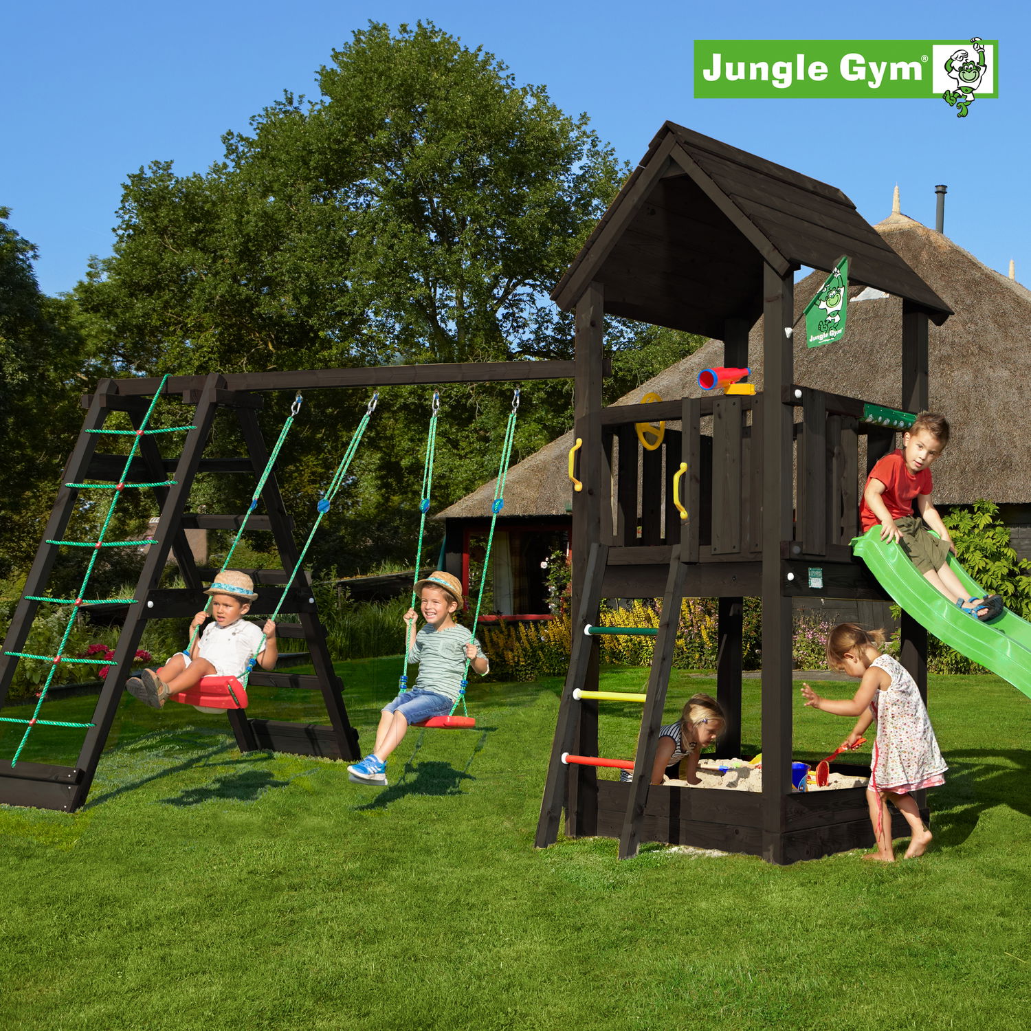 Jungle Gym Club Legetårn Komplet Inkl  Climb Module Xtra Ekskl  Rutschebane  Grundmalet Sort
