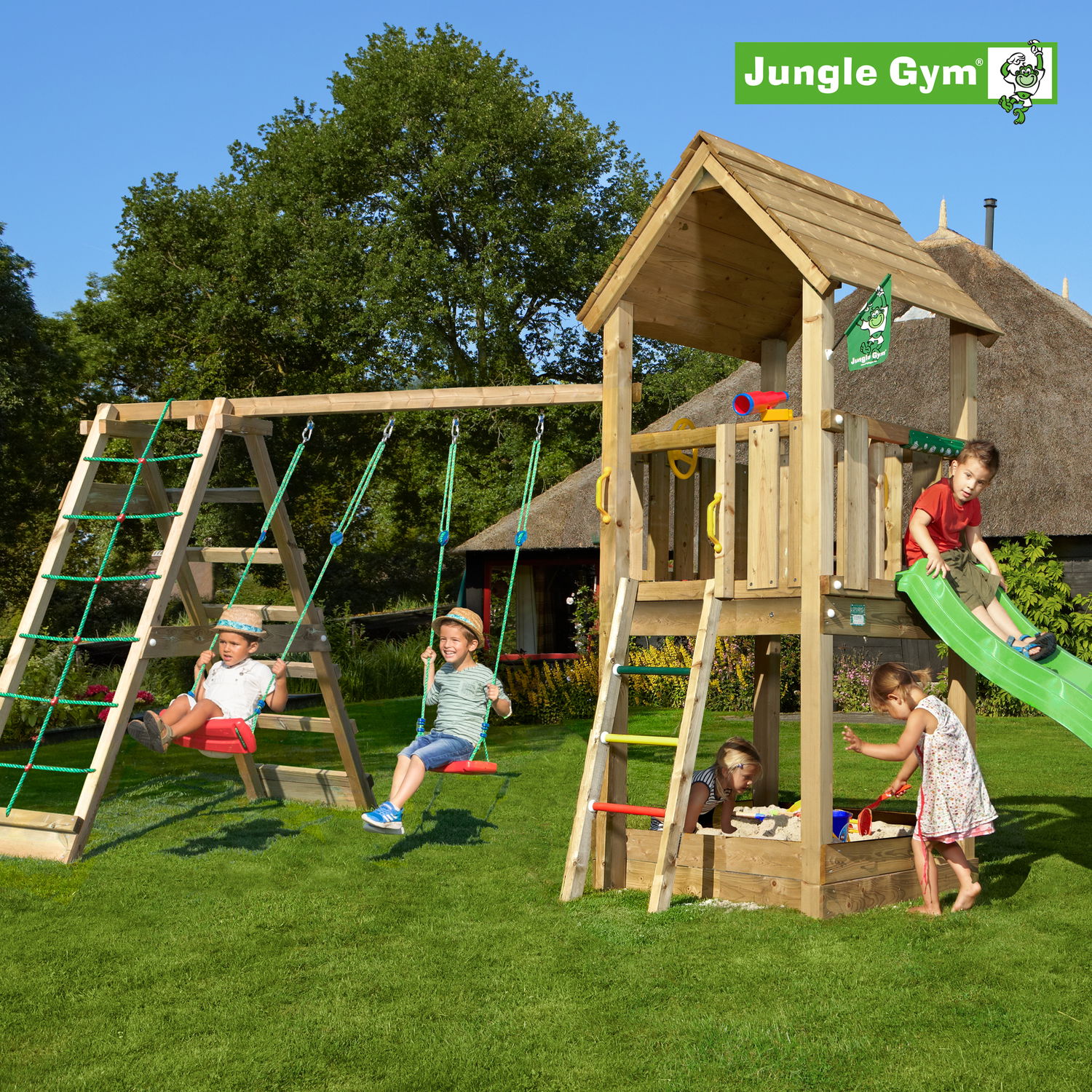 Jungle Gym Club Legetårn Komplet Inkl  Climb Module Xtra   Rutschebane