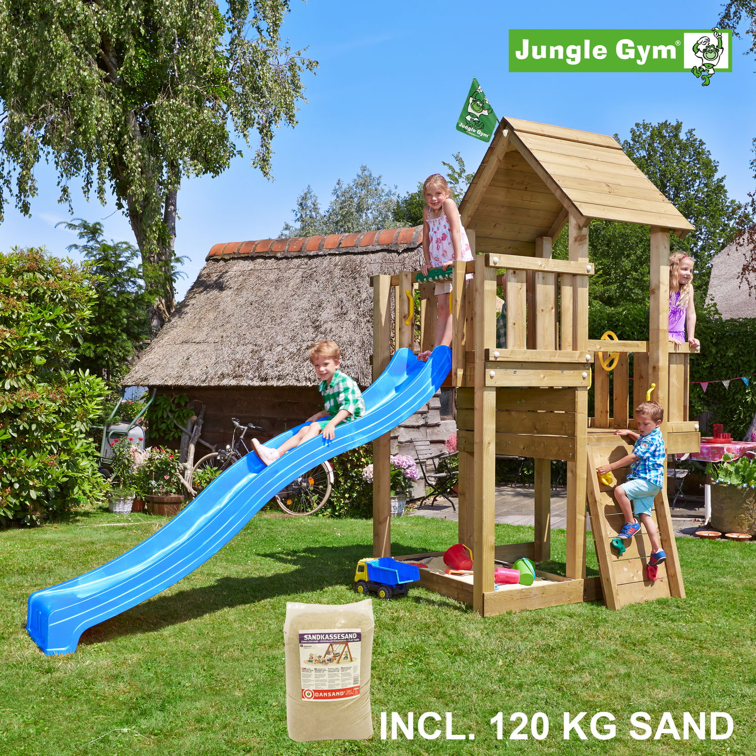 Jungle Gym Cubby Legetårn Komplet Inkl 120 Sand Blå Rutschebane