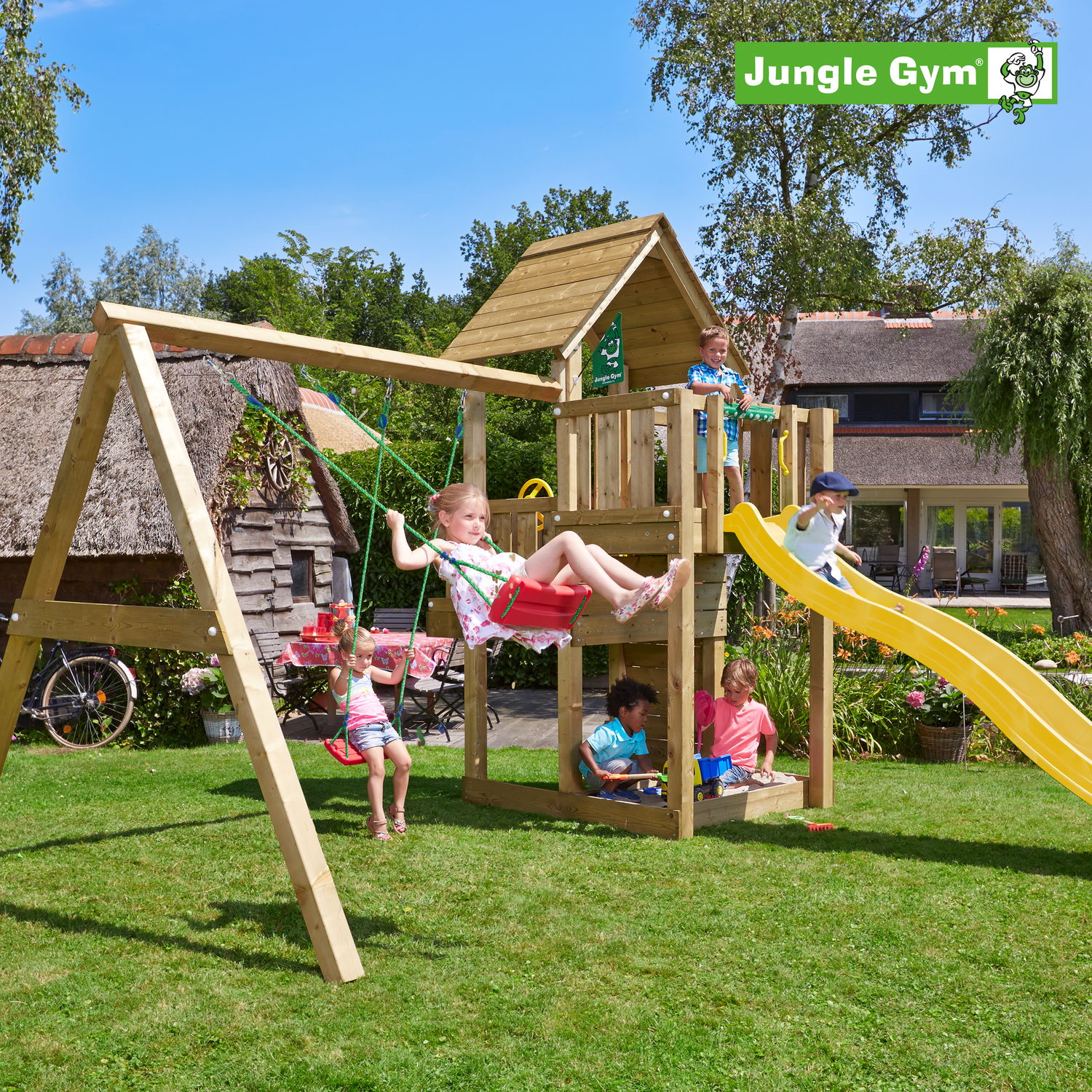 Jungle Gym Cubby Legetårn Komplet Inkl  Swing Module Xtra Ekskl  Rutschebane