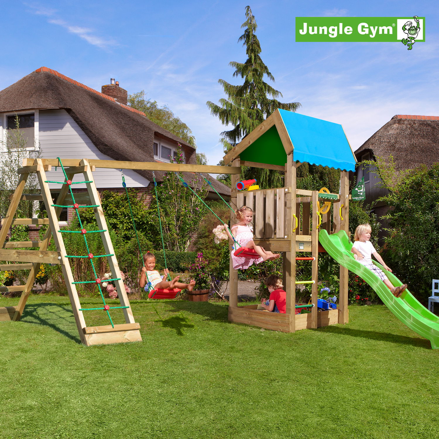 Jungle Gym Home Legetårn Komplet Inkl  Climb Module Xtra   Rutschebane