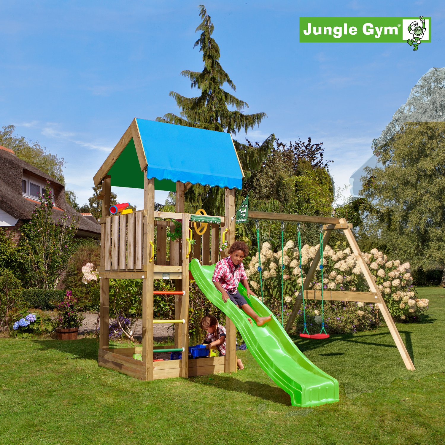 Jungle Gym Home Legetårn Komplet Inkl  Swing Module Xtra Ekskl  Rutschebane