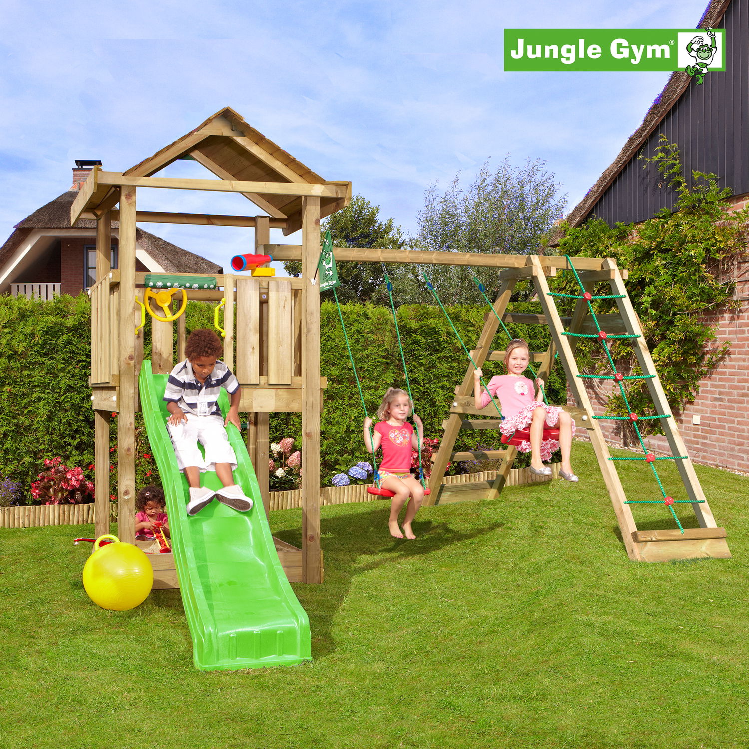Jungle Gym House Legetårn Komplet Inkl  Climb Module Xtra Ekskl  Rutschebane