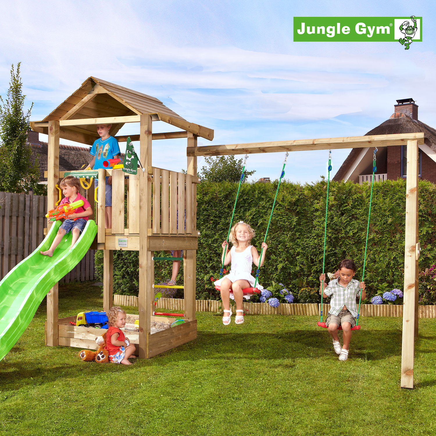 Jungle Gym House Legetårn Komplet Inkl  Swing Module Xtra   Rutschebane