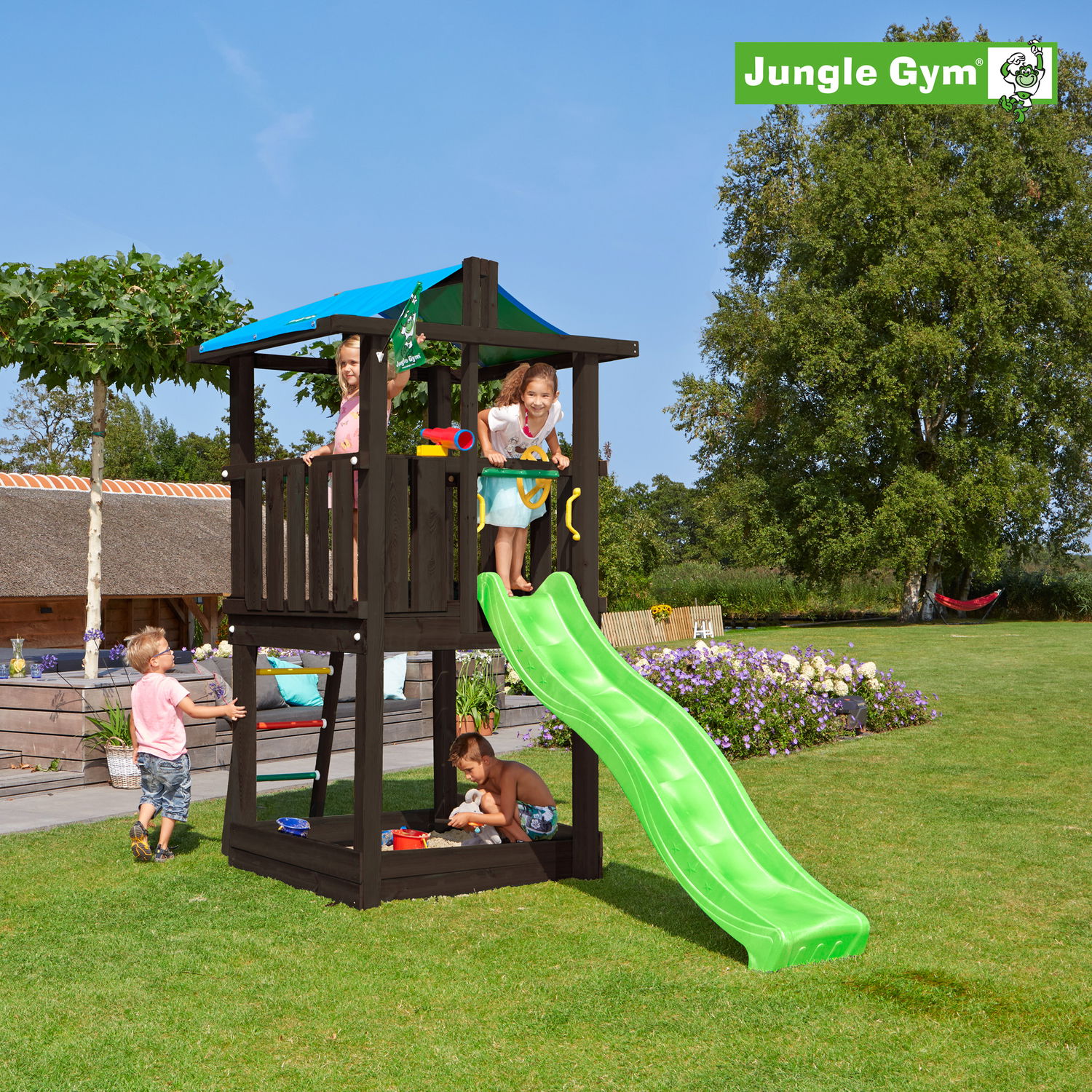 Jungle Gym Hut Legetårn Komplet Ekskl Rutschebane Grundmalet Sort