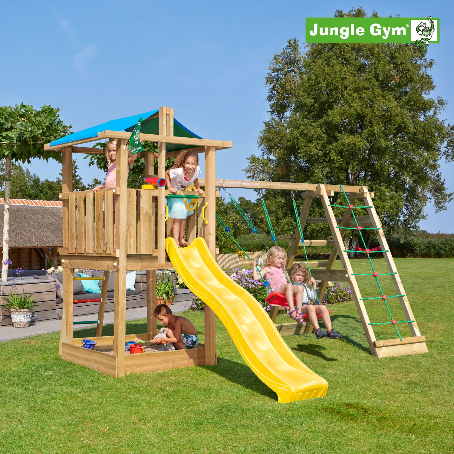 Jungle Gym Hut Legetårn Komplet Inkl  Climb Module Xtra Ekskl  Rutschebane