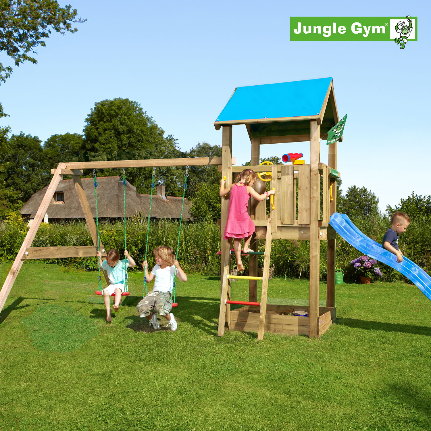 Junlge Gym Castle Legetårn Komplet Inkl  Swing Module Xtra   Rutschebane