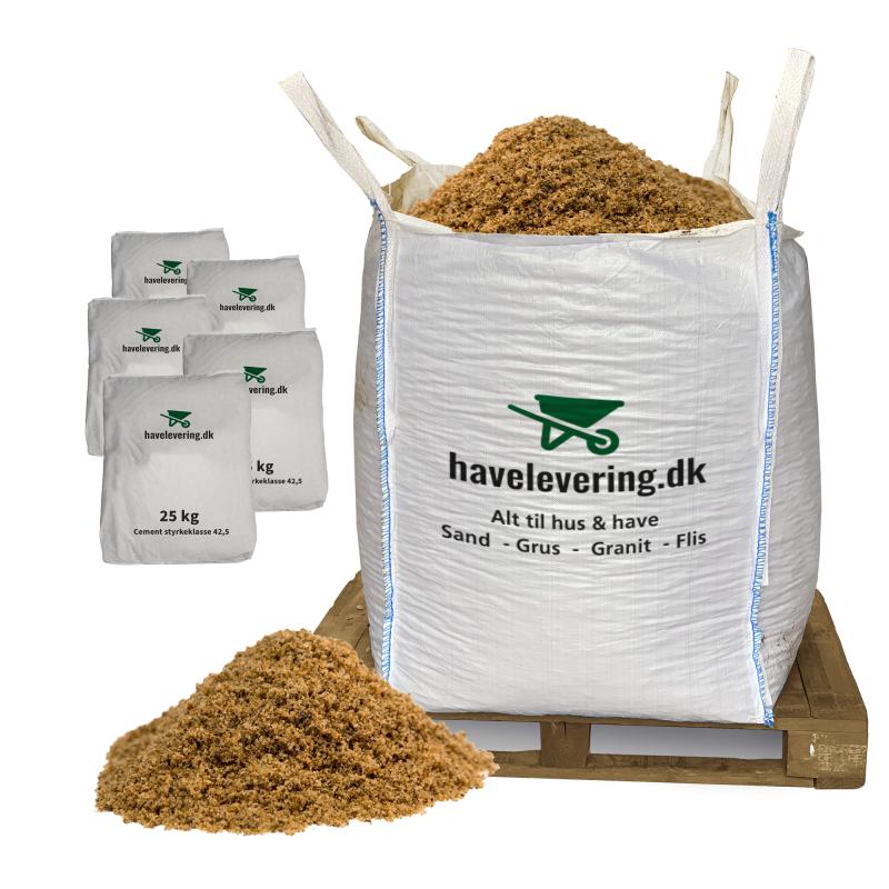 1000kg Murersand Støbesand         125kg Cement  Frit Leveret   Hele Danmark
