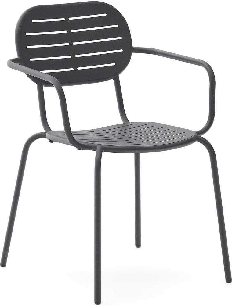 Udendørs Spisebordsstol Kave Home Brai Med Armlæn  Mørkegrå Galvaniseret Stål  Stabelbar  Nordisk Design